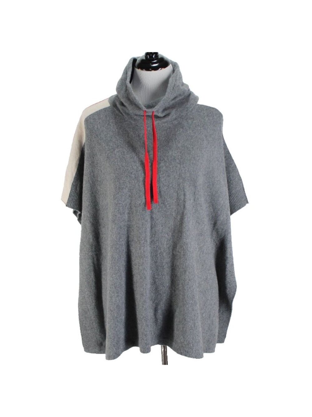 Tahari Poncho Sweater Womens One Size Gray Cashmere Wool Blend Funnel Neck